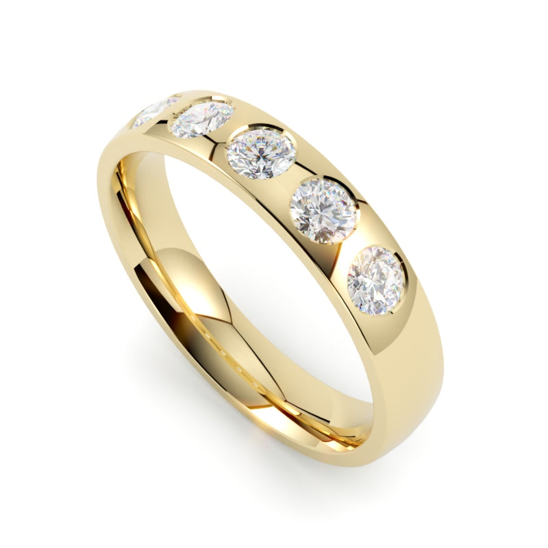 Ekskluzywna obrączka ślubna z diamentami 0,55 tcw, żółte złoto 750, profil półokrągły, GOLDPORT